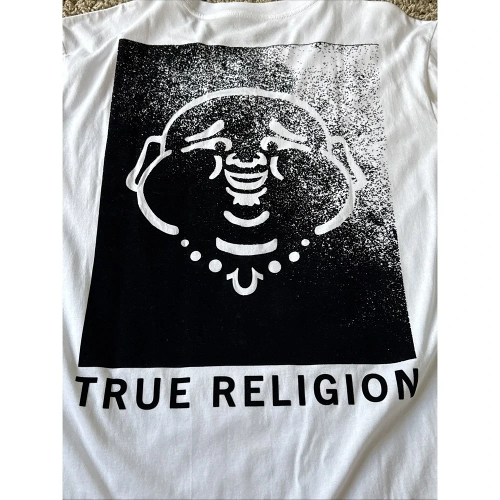 True Religion Short Sleeve‎ Tee Shirt 2XL 100% Cotton Optic White Buddha Face